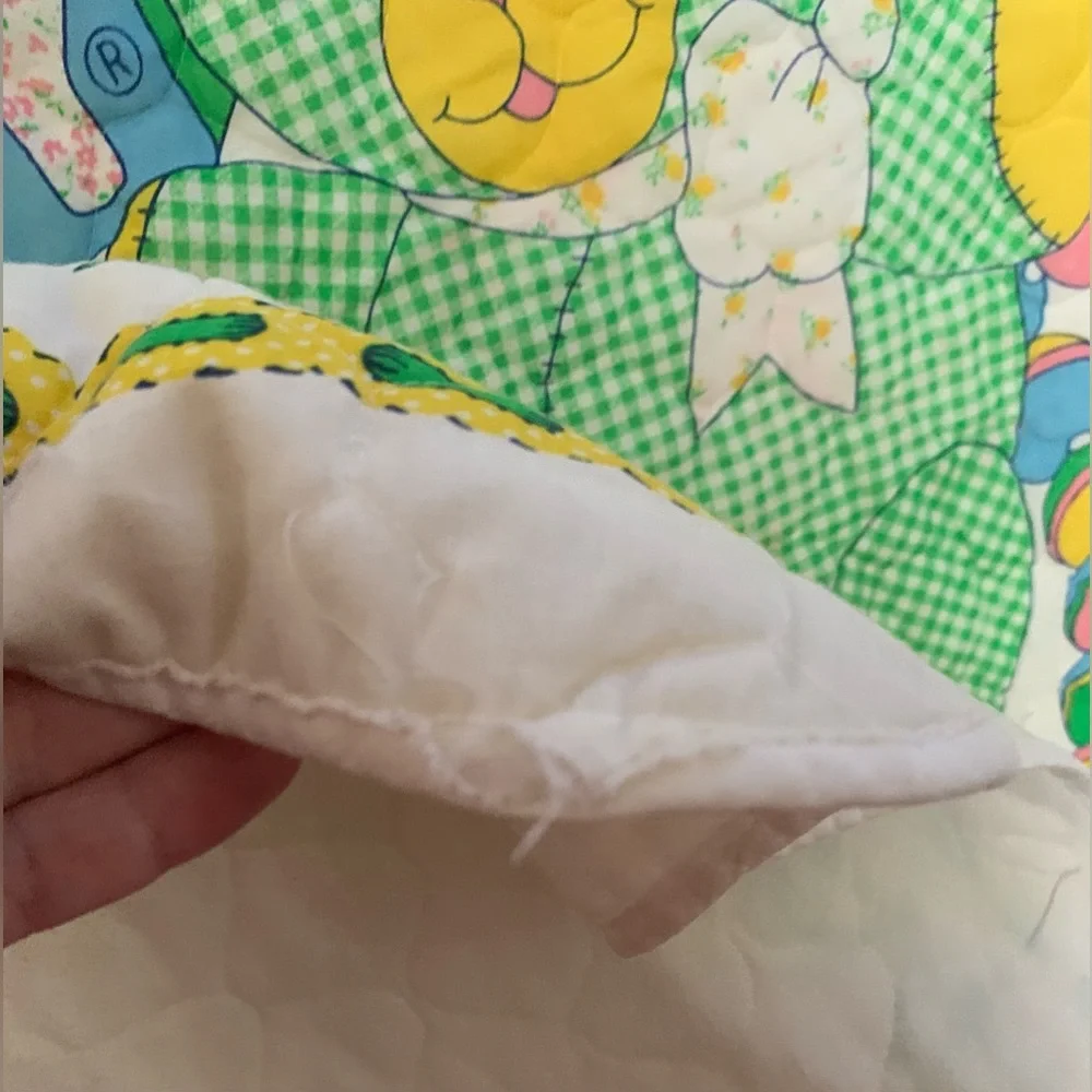 Vintage That’s Our Baby Cute Animals Green Gingham quilted Blanket  Teddy Ducky*